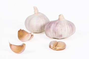 raw garlic isolated on white background with clipping path