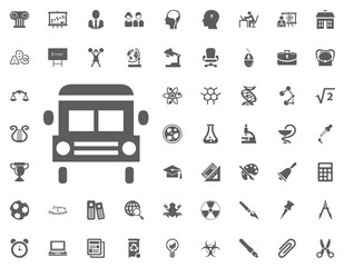 School bus icon. science and education vector icons set.