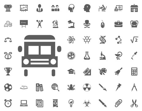 School bus icon. science and education vector icons set.