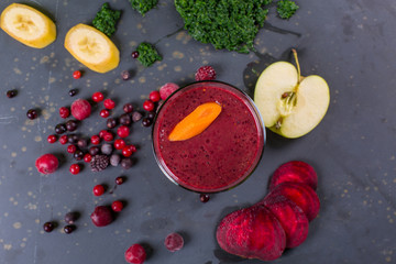 close up of red forest fruits smoothie