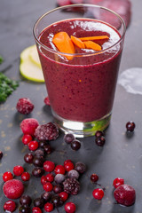 close up of red forest fruits smoothie