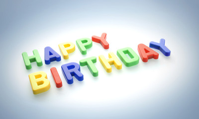 Happy Birthday, Magnetbuchstaben,  farbiger Hintergrund