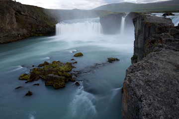 View of the Godafoss waterfall in the Bardardalur district of North-Central Iceland