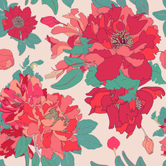 Red Rose Seamless Botanical Vector Background