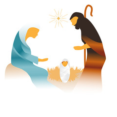 A depiction of the nativity of Jesus is featured in a minimalist Christmas illustration.