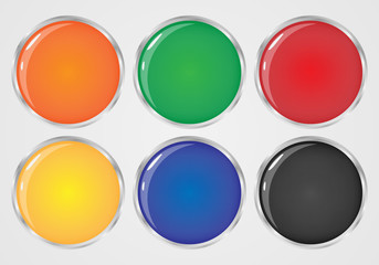 Set of colored round buttons. Plastic buttons are round in shape.