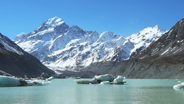 the spectacular hooker glacier terminal lake and mount cook