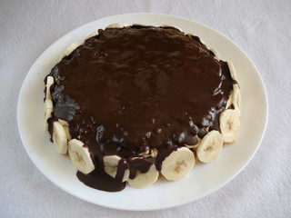 Chocolate cake. Cake with banana.