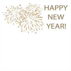 Christmas Invitation, Greeting or Gift card with text Happy New Year.    Firework design on white background