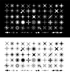 Big set of premium star sparkle and glitter brush. Brush Tips. Isolated on black and white background. Vector illustration