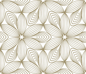 Minimalistic repeating linear flower pattern on white background