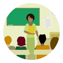 Round illustration of teacher in class