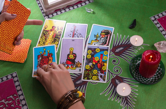 Divination by tarot cards.