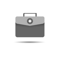 Vector of first aid kit icon isolated on white. Doctors bag with cross. Medical suitcase symbol.