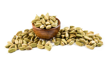 Pile of cardamom pods isolated on a white background