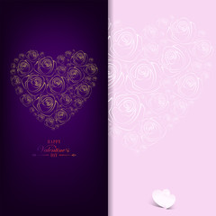 purple heart design drawn from silhouettes of roses