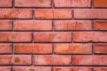 Weathered stained old brick wall background