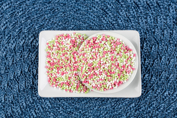 Multicolored tapioca pearls on a cloth background