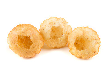Puffed fried puri isolated on a white background isolated on a white background