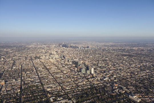 Aerial of sprawling Los Angeles California.