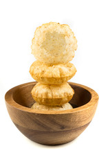 Puffed fried puri isolated on a white background isolated on a white background