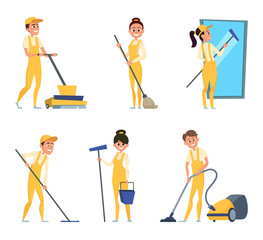 Fototapeta na wymiar Funny characters of cleaning or technician service
