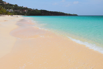Sandy beach, sea and cape. St. George's, Grenada - obrazy, fototapety, plakaty