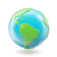 Earth globe isolated on white background. Globe planet Earth icon, 3D Rendring