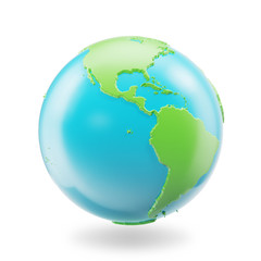 Earth globe isolated on white background. Globe planet Earth icon, 3D Rendring