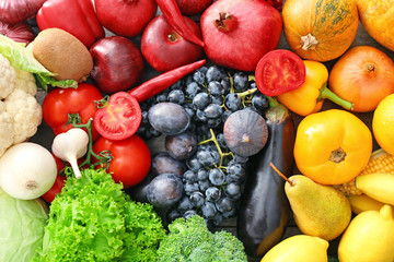 View of delicious ripe fruits and vegetables