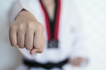 The taekwondo girl with black belt - obrazy, fototapety, plakaty