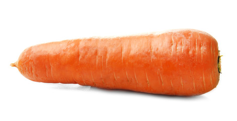 Tasty ripe carrot on white background
