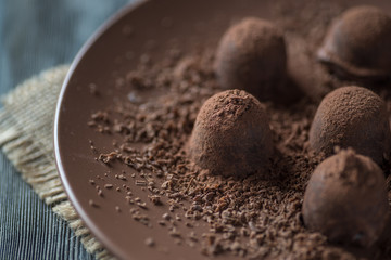 Homemade fresh energy truffles with cocao chocolate