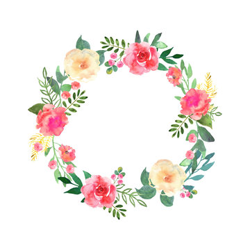 Colorful flowers wreath. Elegant floral collection with beautifu