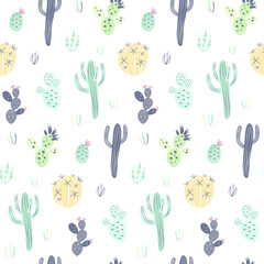 Cacti illustrations colorful vector seamless pattern