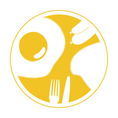 Breakfast round illustration. Morning badge with hand drawn fried egg, sausages and toast