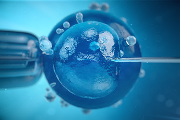 3d illustration artificial insemination, fertilisation, Injecting sperm into egg cell. Assisted reproductive treatment. - obrazy, fototapety, plakaty
