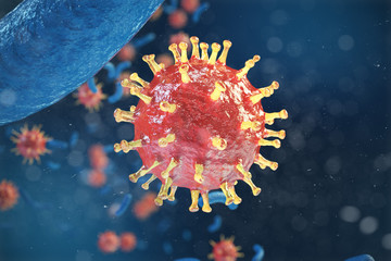 3d Illustration, Hepatitis, H1N1, HIV, FLU, AIDS viruses abstract background. Hepatitis viruses in infected organism.