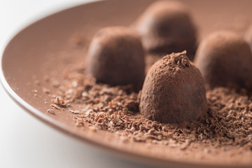 Homemade fresh energy truffles with cocao chocolate