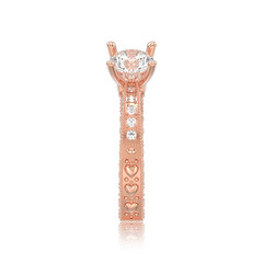 3D illustration isolated rose gold decorative diamond ring with ornament and hearts with reflection