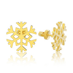 3D illustration isolated  yellow gold snowflake stud earrings with reflection