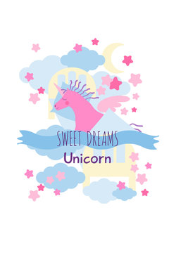 Pink unicorn sweet dreams greeting card