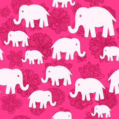 Vector floral and elephants seamless wallpaper background pattern design. Can be used for textile, website background, book cover, packaging.