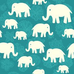 Seamless vector pattern with elephants. Template for style design.