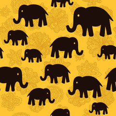 Fototapeta premium Vector floral and elephants seamless wallpaper background pattern design. Can be used for textile, website background, book cover, packaging.