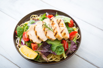 chicken salad on spaghetti