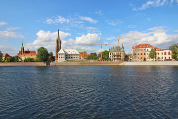 Obraz premium Catedral y río en Wroclaw, Polonia