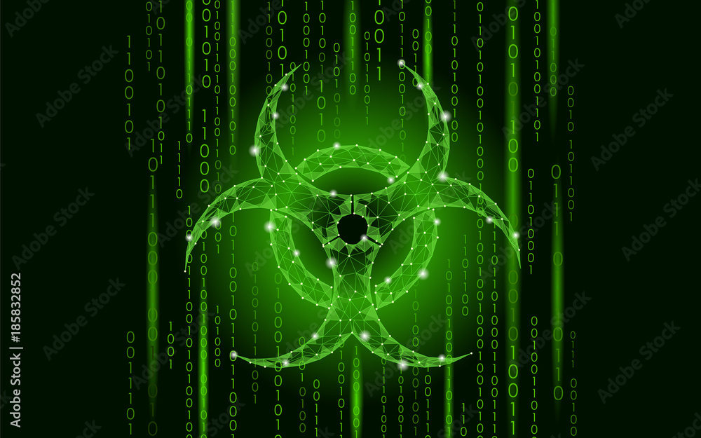 Poster computer web virus attack danger. biohazard sign epidemia alert data information safety secure warni