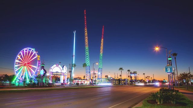 Orlando Florida Kissimmee Amusement Park Attractions Timelapse With Driving Traffic On Irlo Bronson Memorial Highway FL 192 At Dusk