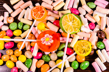 Background of the different multi colored candies. Festive concept